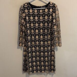 Luxology Black and cream Patterned Long Sleeve Dress size 12